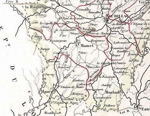 Carte de la Châtaigneraie, Cantal - en 1852